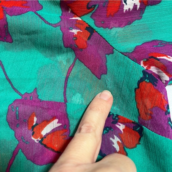 Modcloth Vibrant L Floral Blouse Teal, Purple, Red Peter Pan Collar Cottagecore - Picture 10 of 11